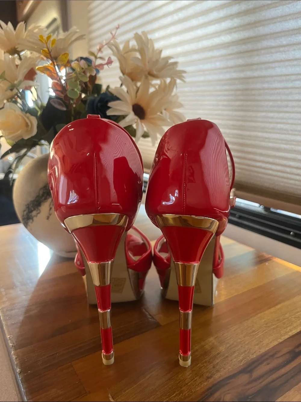 Sexy Red Patent Peep-Toe Ankle Strap Heels -